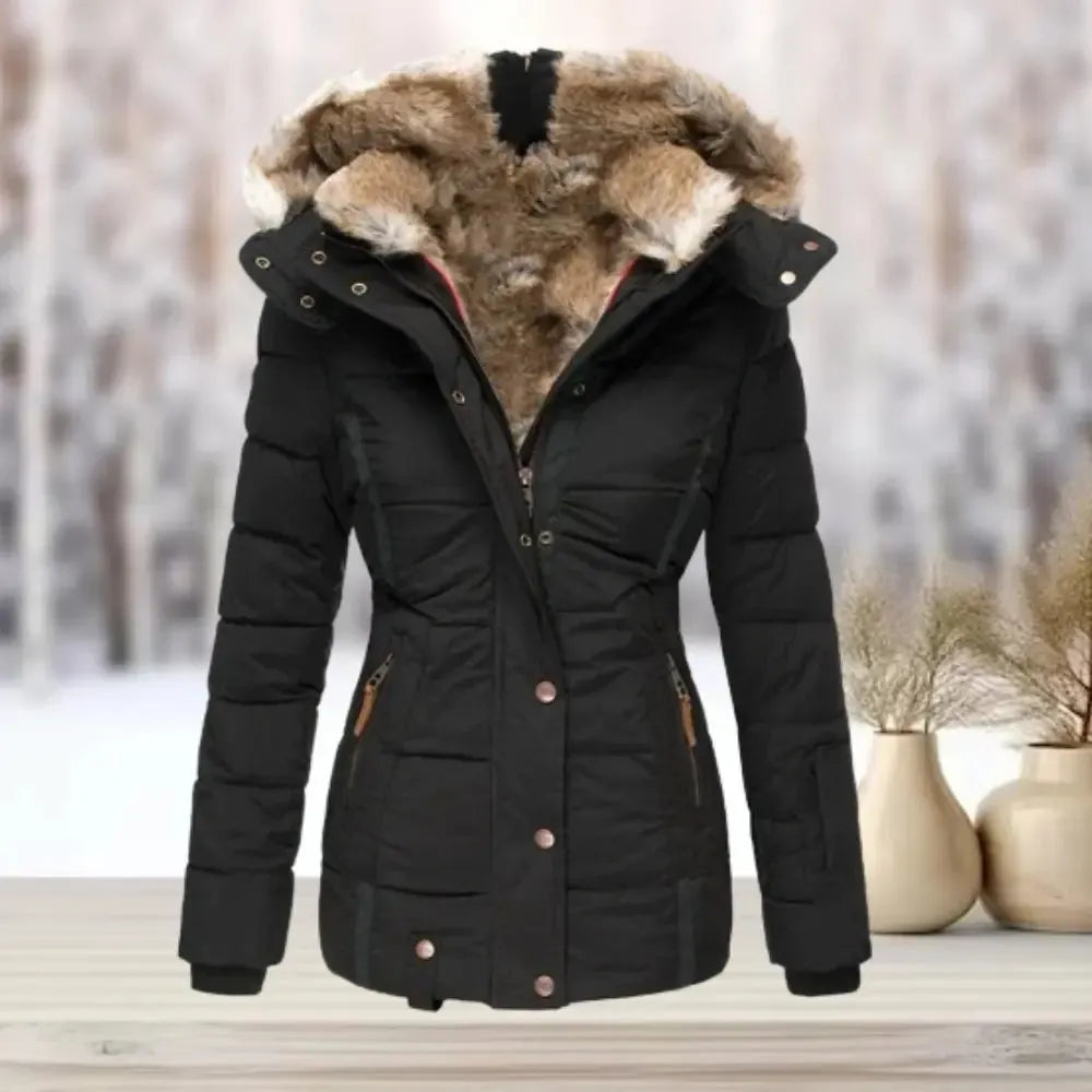 Women's Faux Fur Winter Jacket with Detachable Hood