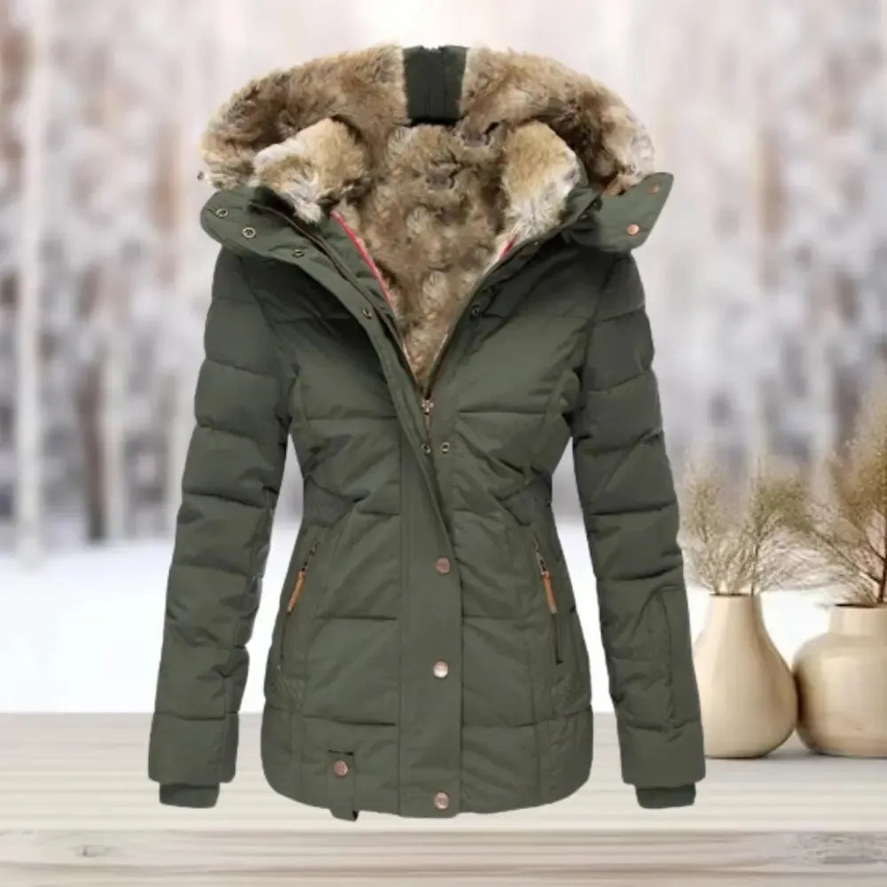 Women's Faux Fur Winter Jacket with Detachable Hood