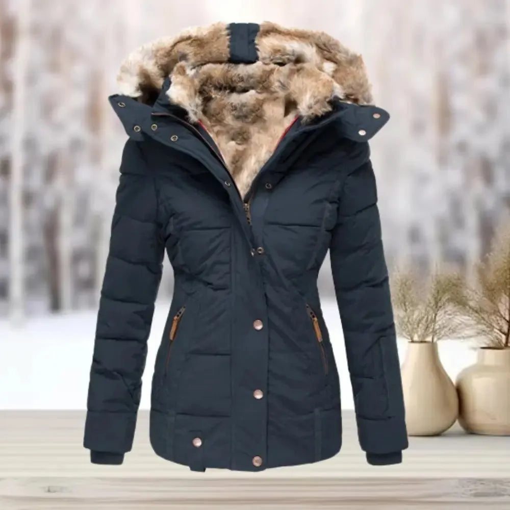 Women's Faux Fur Winter Jacket with Detachable Hood