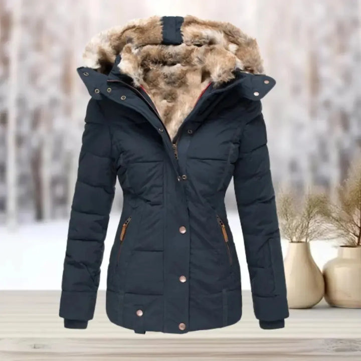 Women's Faux Fur Winter Jacket with Detachable Hood