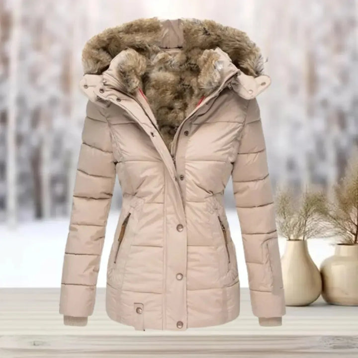 Women's Faux Fur Winter Jacket with Detachable Hood