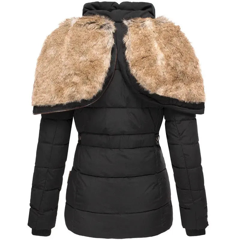 Women's Faux Fur Winter Jacket with Detachable Hood