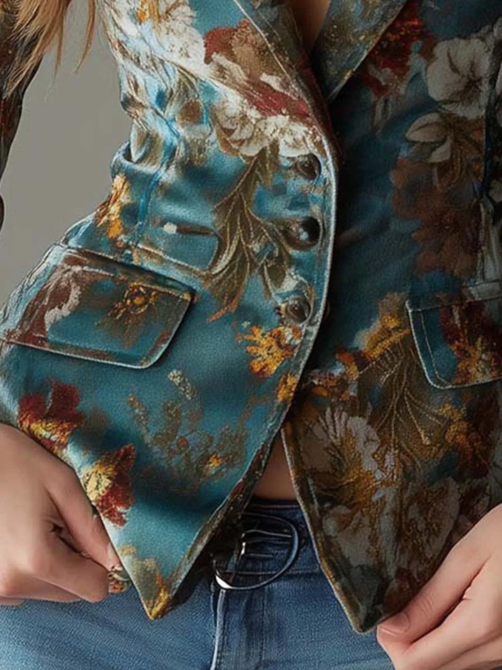 Women's Floral Lightweight Blazer with Button Closure