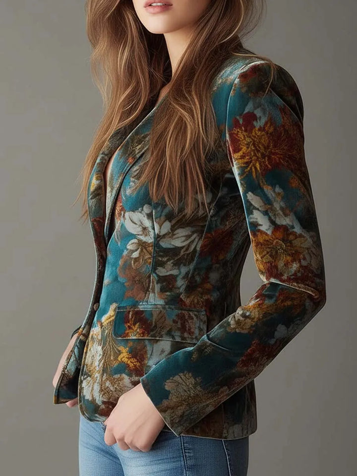Women's Floral Lightweight Blazer with Button Closure