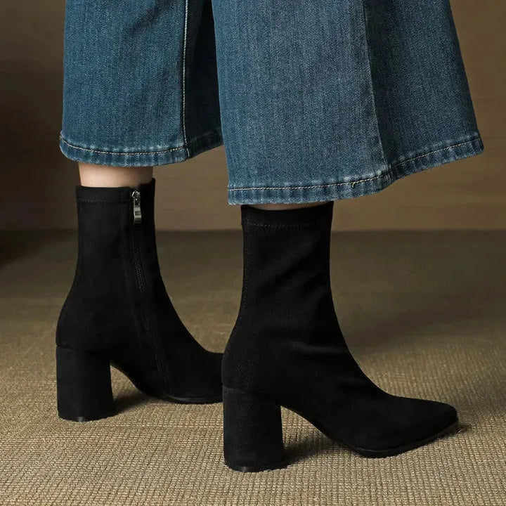 Women's Heeled Ankle Boots with Side Zip