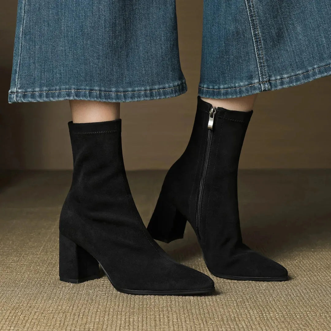 Women's Heeled Ankle Boots with Side Zip