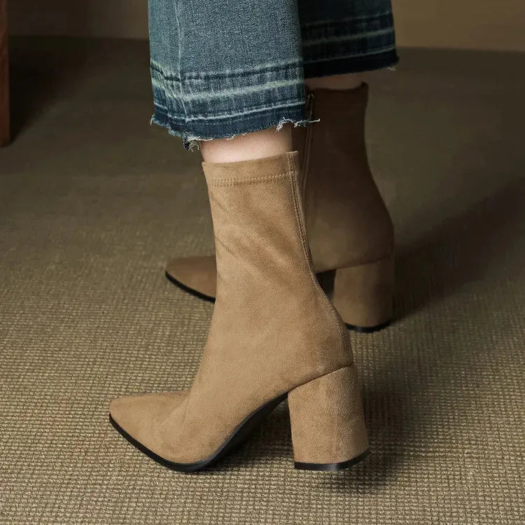 Women's Heeled Ankle Boots with Side Zip