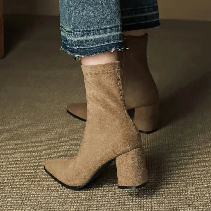 Women's Heeled Ankle Boots with Side Zip