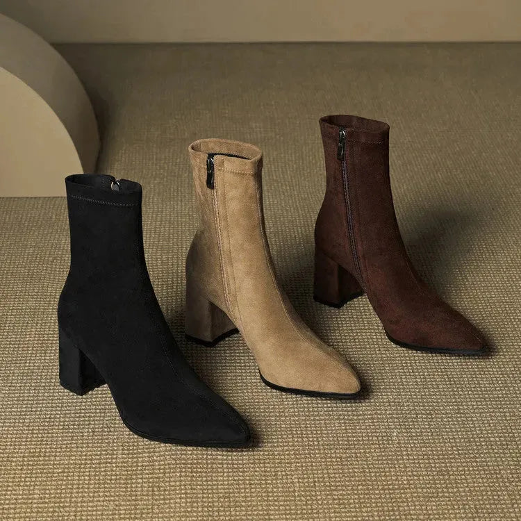 Women's Heeled Ankle Boots with Side Zip