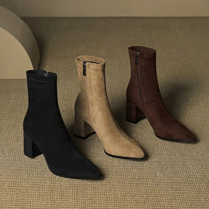 Women's Heeled Ankle Boots with Side Zip