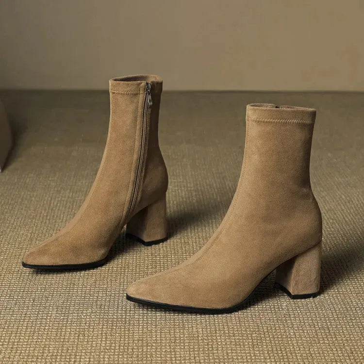 Women's Heeled Ankle Boots with Side Zip