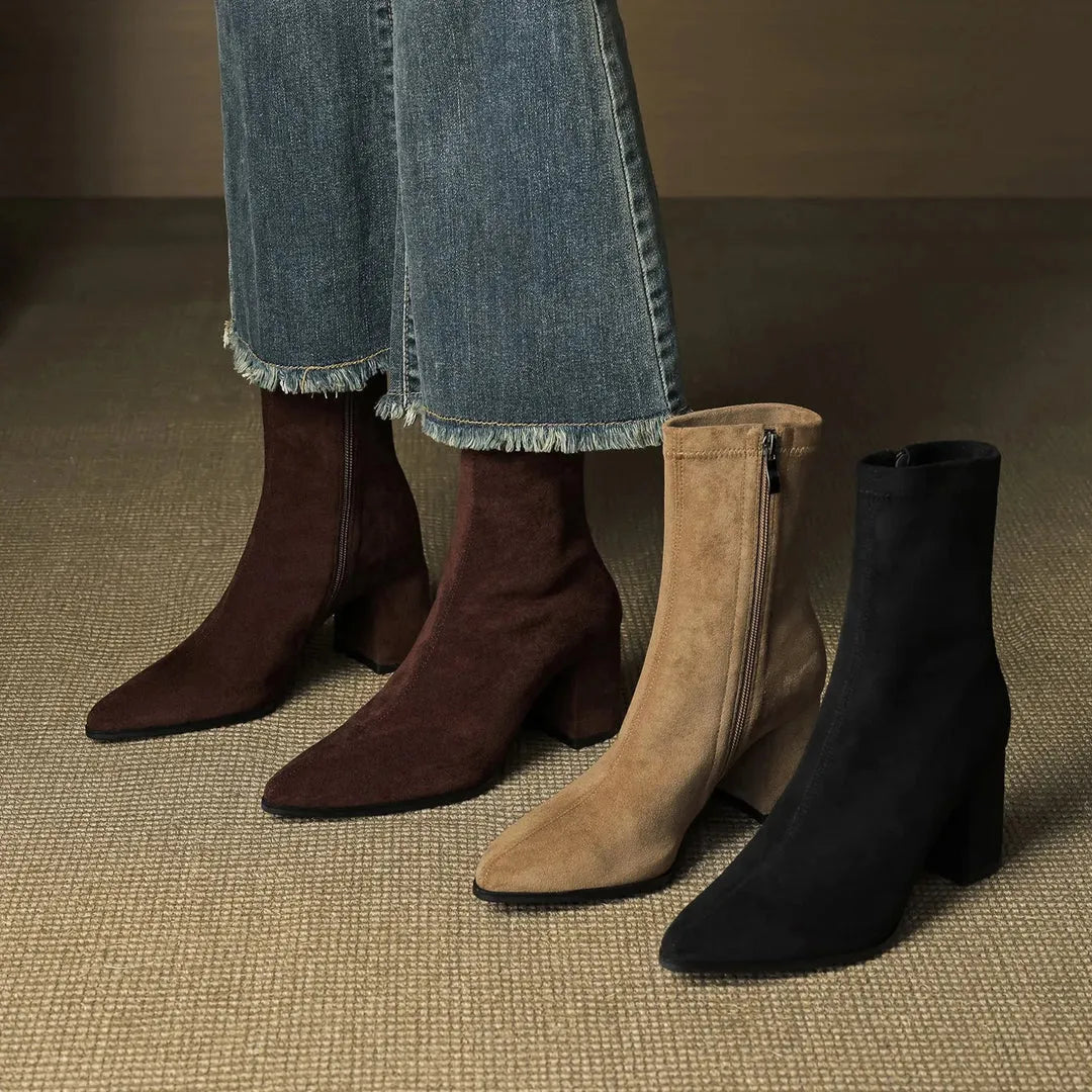 Women's Heeled Ankle Boots with Side Zip
