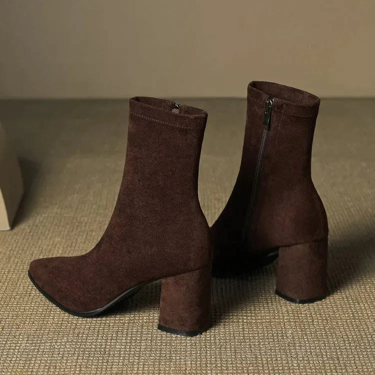 Women's Heeled Ankle Boots with Side Zip