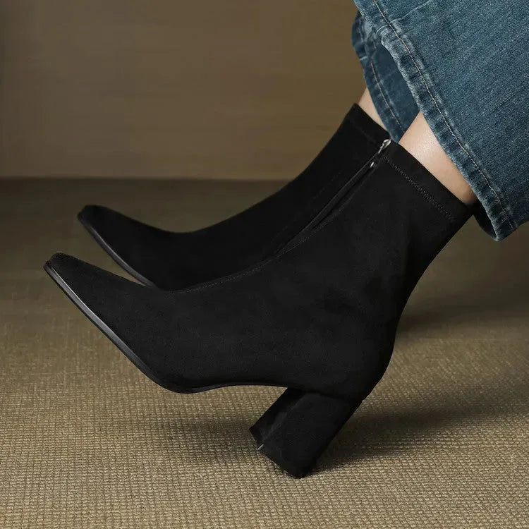 Women's Heeled Ankle Boots with Side Zip