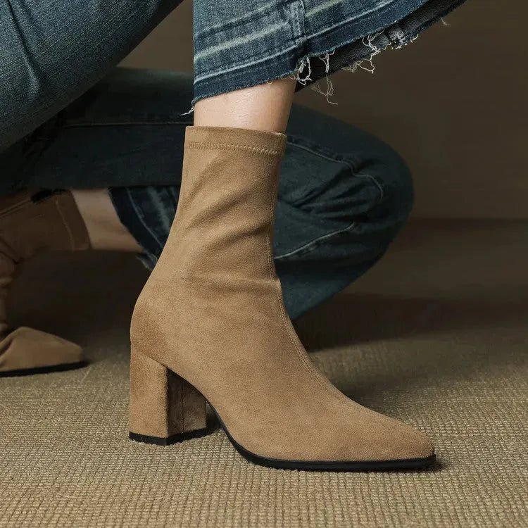 Women's Heeled Ankle Boots with Side Zip