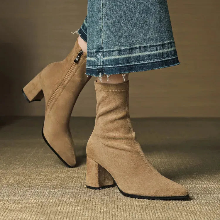 Women's Heeled Ankle Boots with Side Zip