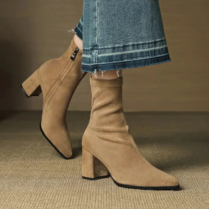 Women's Heeled Ankle Boots with Side Zip
