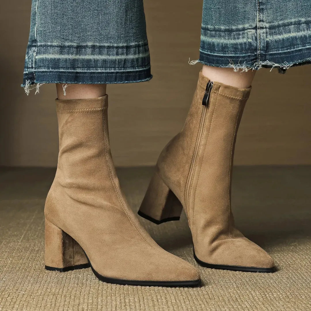 Women's Heeled Ankle Boots with Side Zip