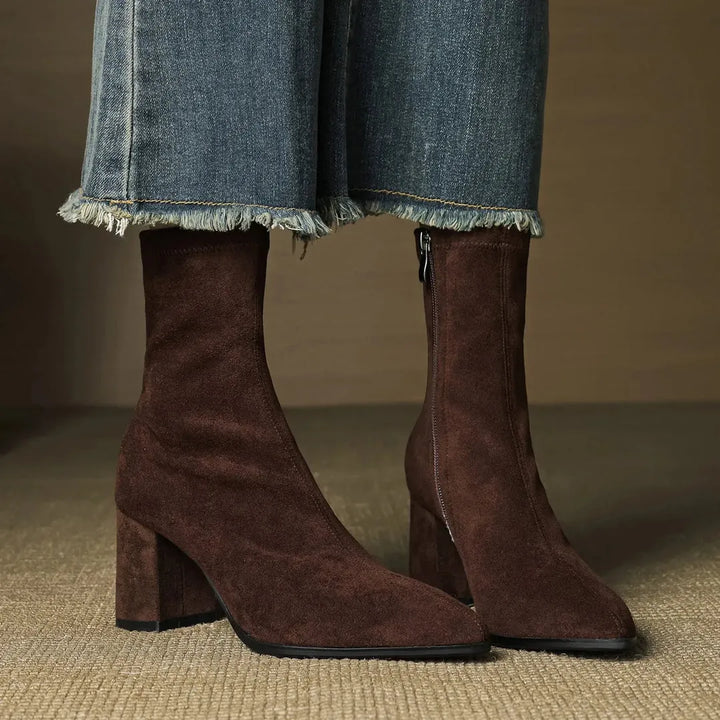 Women's Heeled Ankle Boots with Side Zip