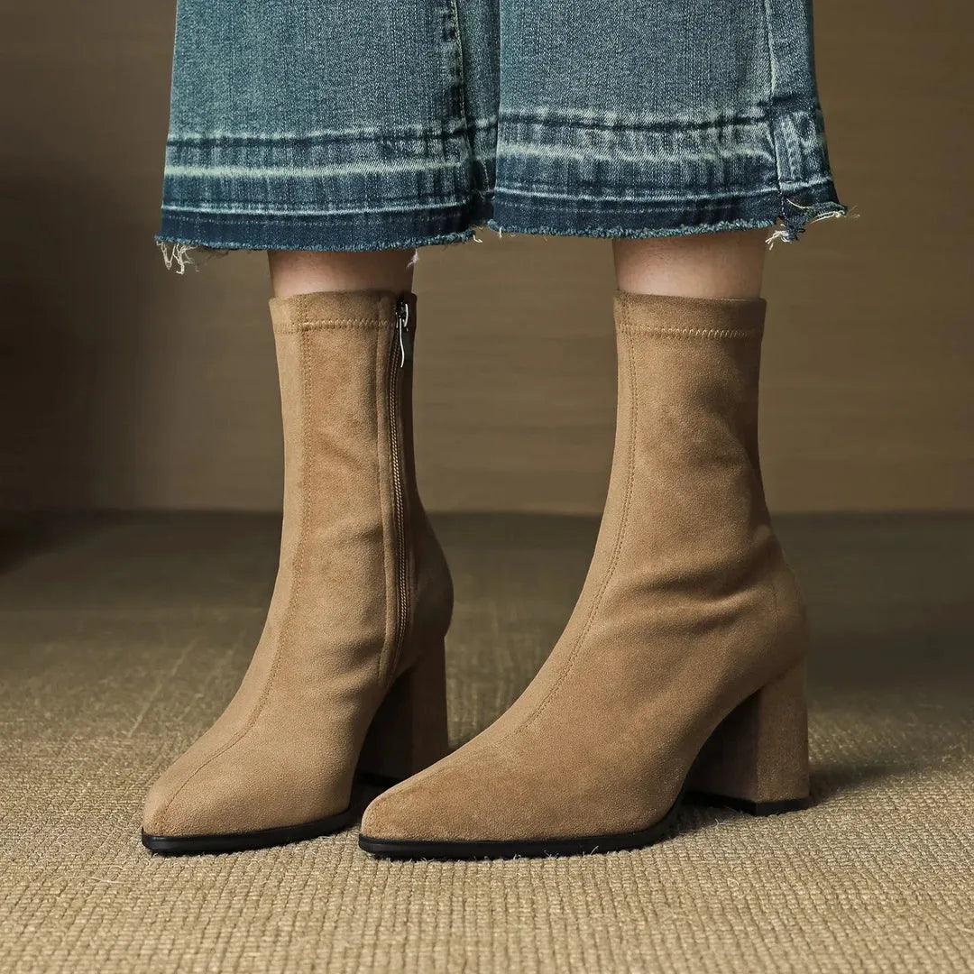 Women's Heeled Ankle Boots with Side Zip