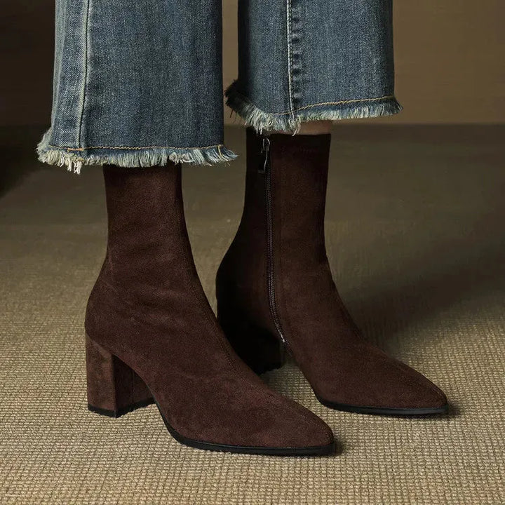 Women's Heeled Ankle Boots with Side Zip