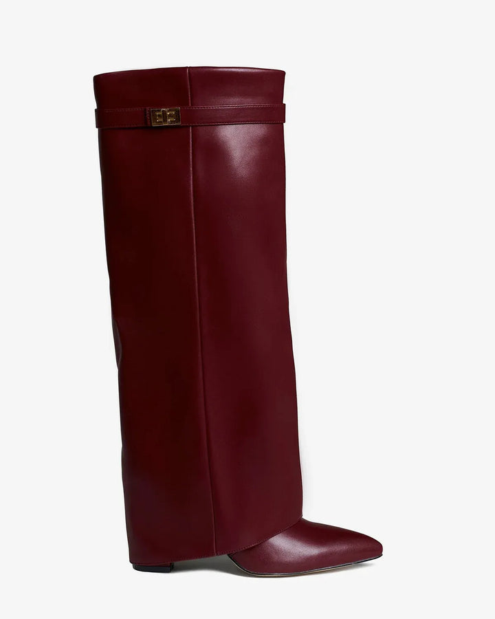 Women's Knee High Leather Boots with Wedge Heel