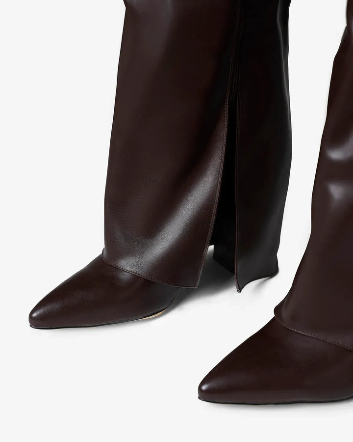 Women's Knee High Leather Boots with Wedge Heel