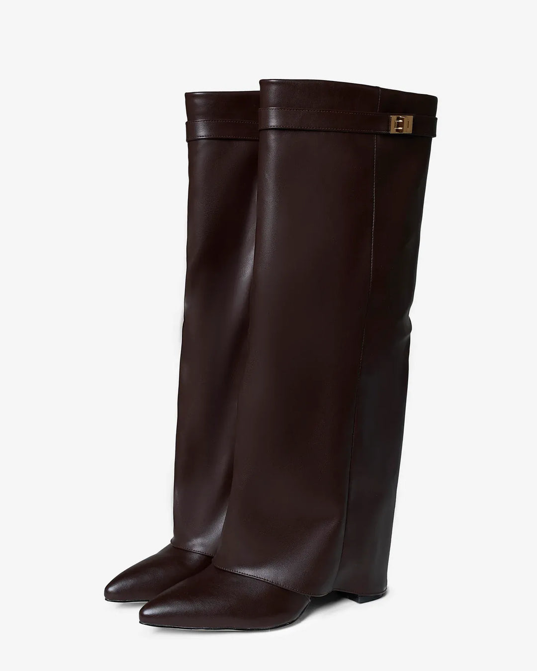 Women's Knee High Leather Boots with Wedge Heel