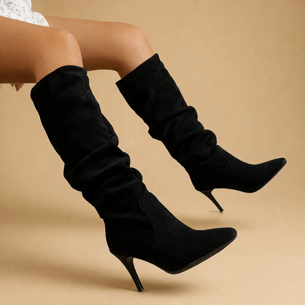 Women's Knee High Pointed Toe Boots with Slip Resistant
