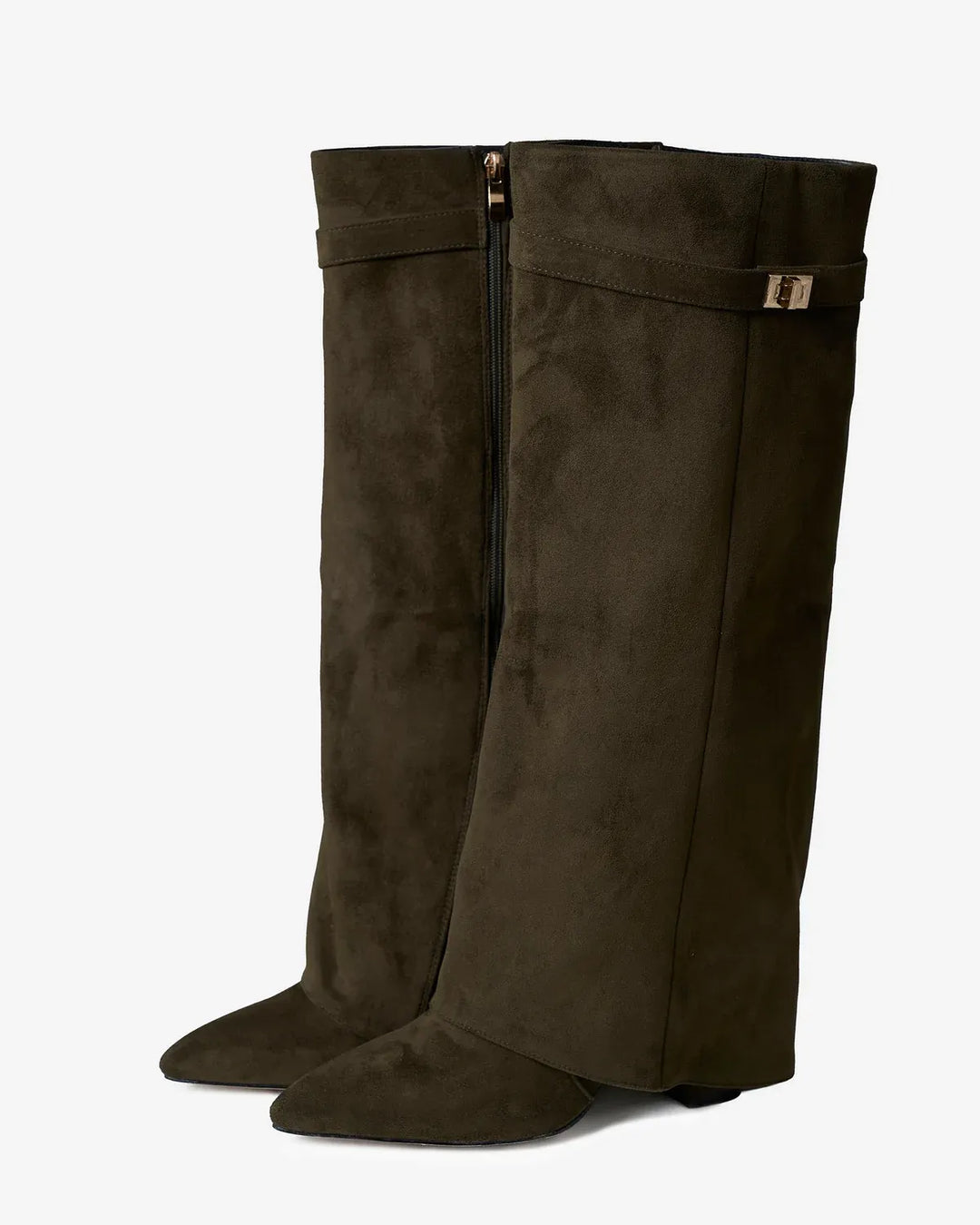 Women's Knee High Suede Boots with Wedge Heel