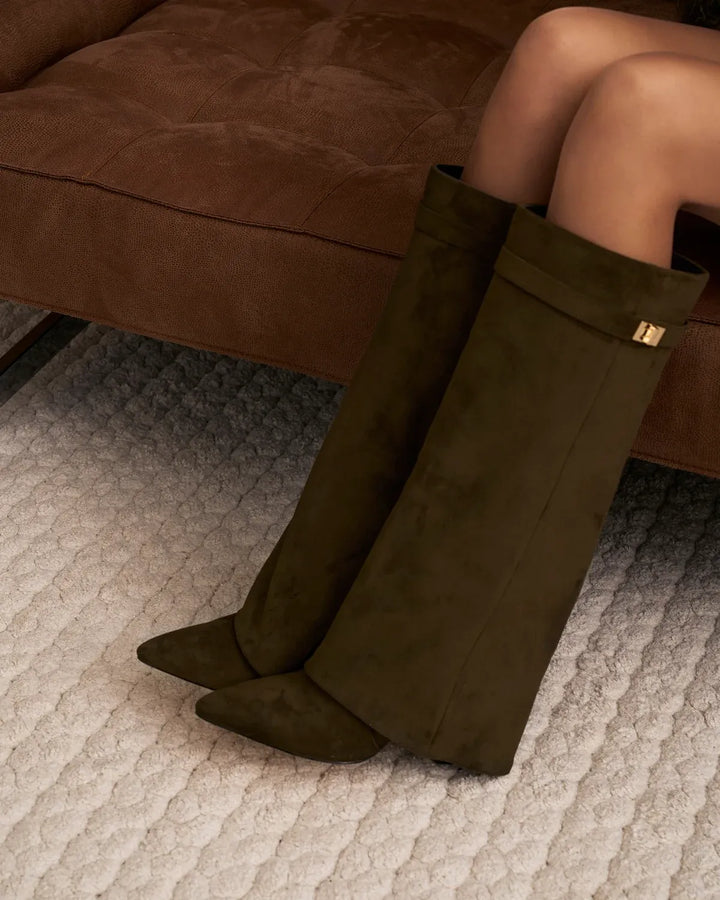 Women's Knee High Suede Boots with Wedge Heel