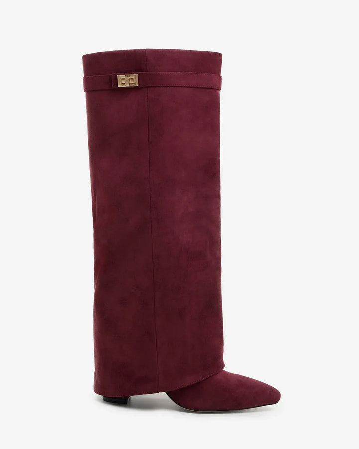 Women's Knee High Suede Boots with Wedge Heel