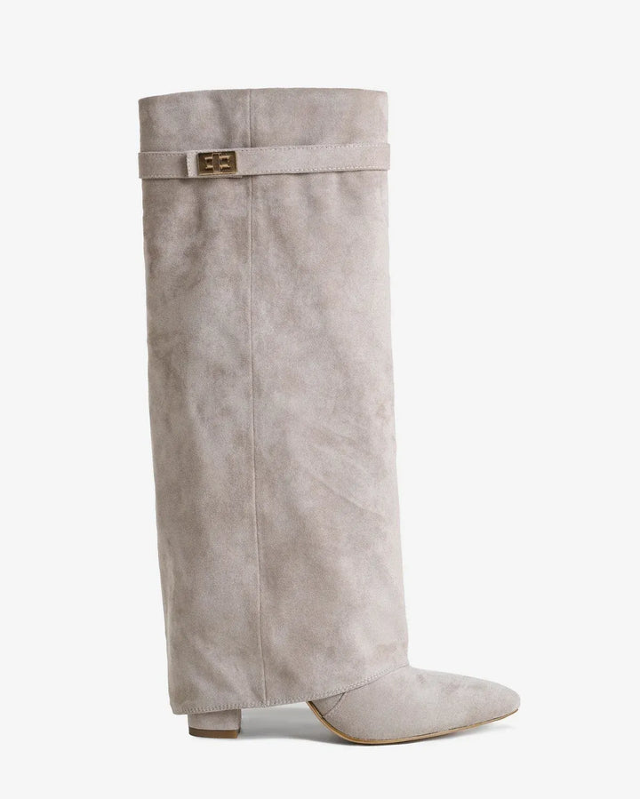 Women's Knee High Suede Boots with Wedge Heel