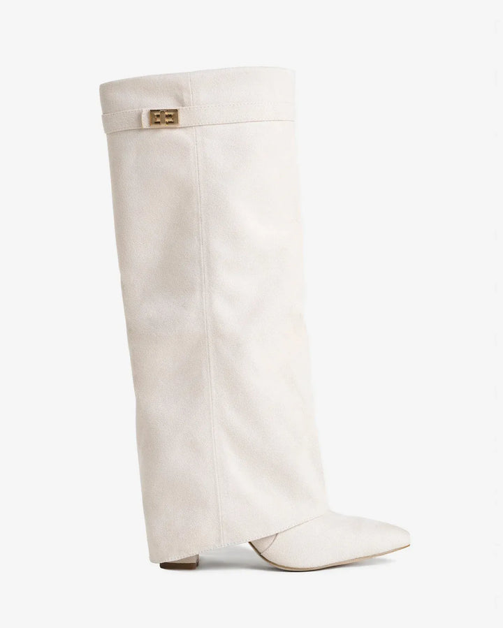 Women's Knee High Suede Boots with Wedge Heel