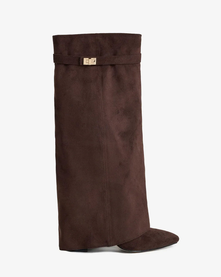 Women's Knee High Suede Boots with Wedge Heel