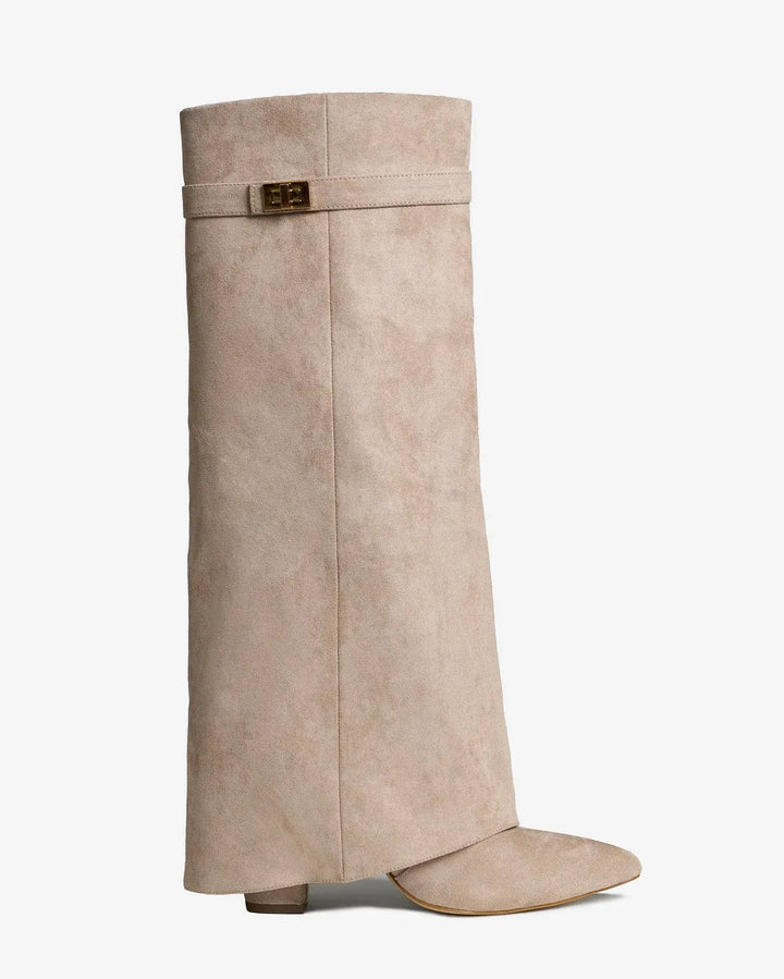 Women's Knee High Suede Boots with Wedge Heel