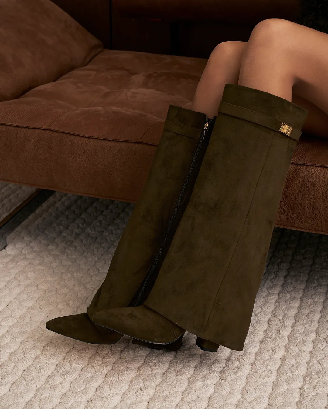 Women's Knee High Suede Boots with Wedge Heel