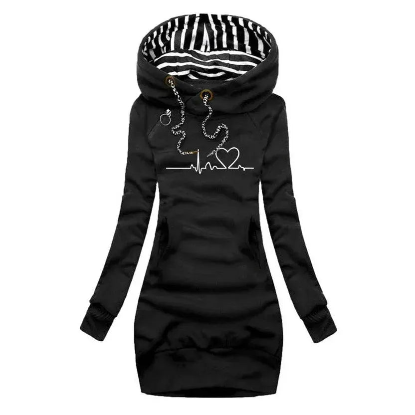 Women's Long Slim Fit Hoodie with Ribbed Cuffs