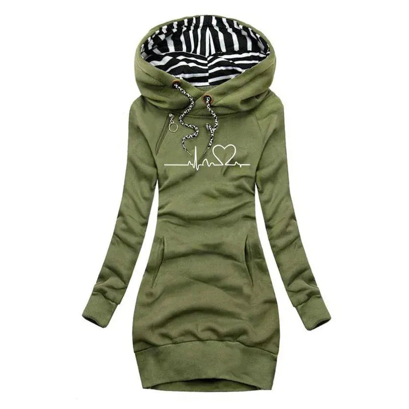 Women's Long Slim Fit Hoodie with Ribbed Cuffs