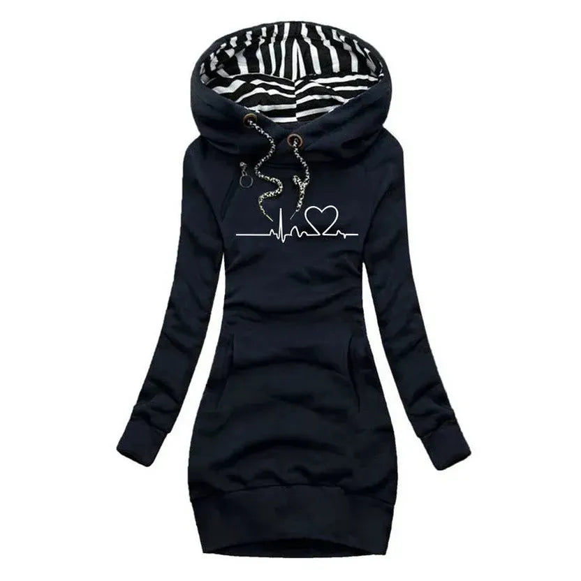 Women's Long Slim Fit Hoodie with Ribbed Cuffs