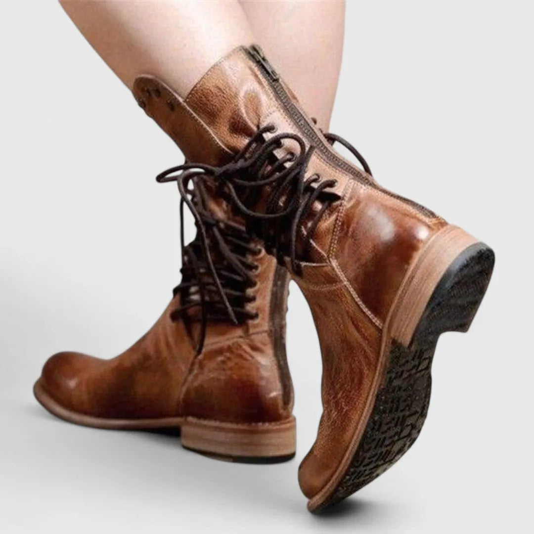 Women’s Mid Calf Block Heel Boots with Lace Up