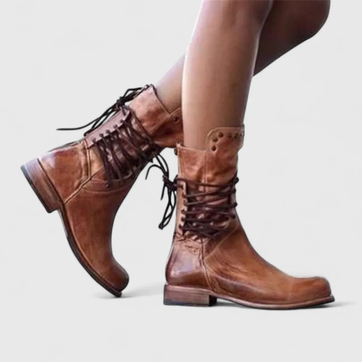Women’s Mid Calf Block Heel Boots with Lace Up