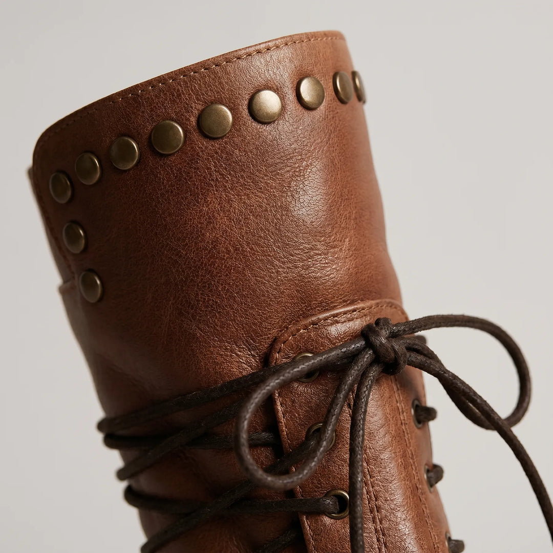 Women’s Mid Calf Block Heel Boots with Lace Up
