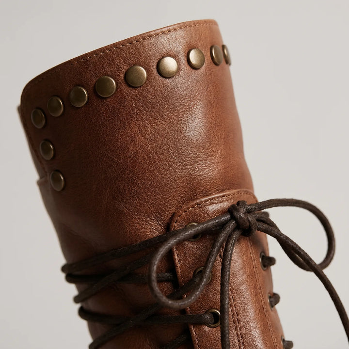 Women’s Mid Calf Block Heel Boots with Lace Up