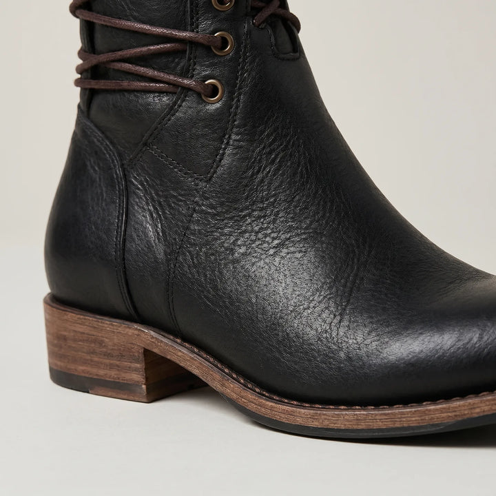 Women’s Mid Calf Block Heel Boots with Lace Up