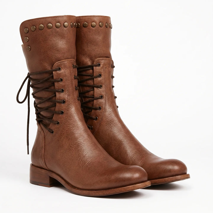 Women’s Mid Calf Block Heel Boots with Lace Up