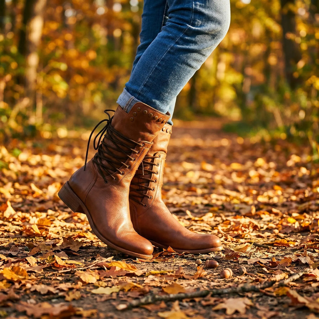 Women’s Mid Calf Block Heel Boots with Lace Up