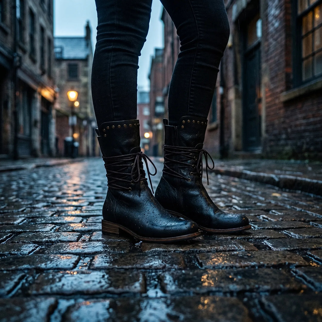 Women’s Mid Calf Block Heel Boots with Lace Up