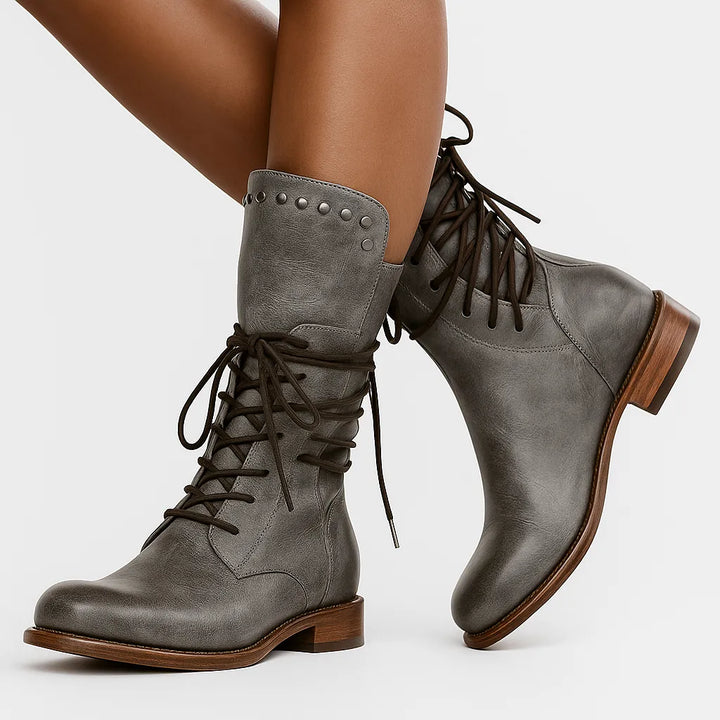 Women’s Mid Calf Block Heel Boots with Lace Up