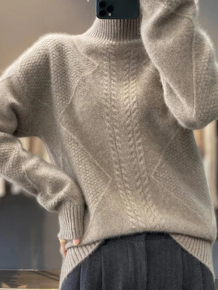 Women's Oversized Cable Knit Sweaters with Turtleneck